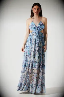 ASTR The Label blue floral maxi wedding guest dress