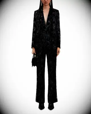 Black velvet glittery blazer and pants for mother of the bride