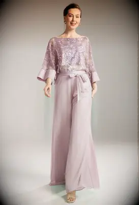 AW Bond pink mother of the bride lace pantsuit