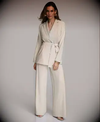 Donna Karan sand tie front mother of the bride pantsuit
