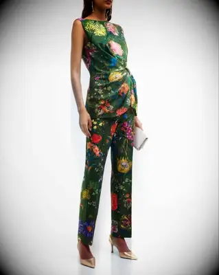 Lela Rose green floral mother of the bride pantsuit
