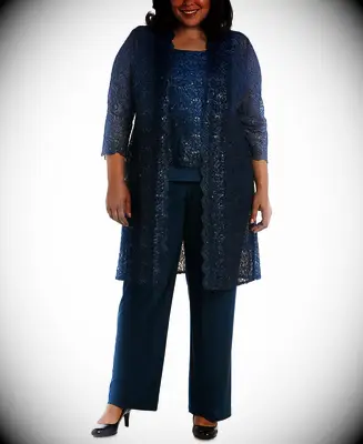 Plus-size three-piece navy mother-of-the-bride pantsuit