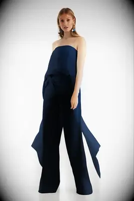 Navy strapless top and pant set for mother of the bride