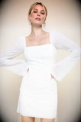 Lulus ivory mesh pearl bridal shower mini dress