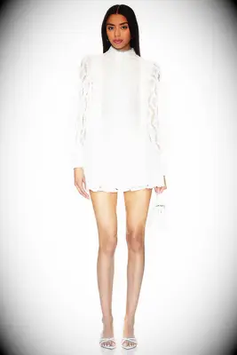 Bardot white mini lace bridal shower dress