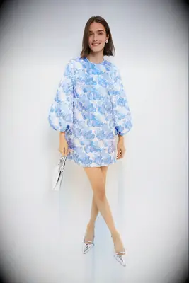 Hyacinth House pale blue floral bridal shower mini dress