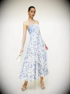 Reformation blue and white floral bridal shower dress