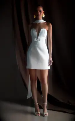 Meshki strapless mini bridal shower dress