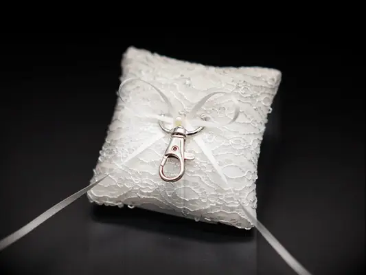 White lace dog ring bearer pillow.