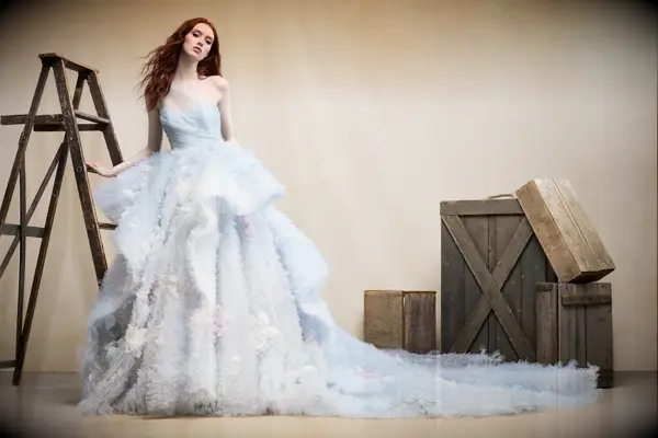 Strapless baby blue wedding dress by Ines Di Santo. 