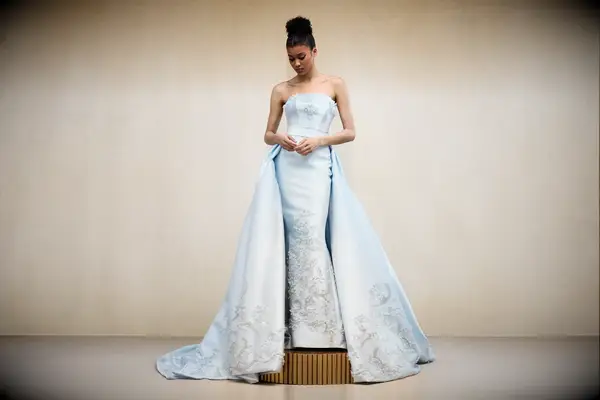 Strapless blue pastel wedding dress 2023-2024. 