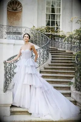 Strapless lilac wedding dress, best pastel wedding dresses 2023-2024. 