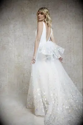 Handpainted pastel wedding dress by Savin London. 