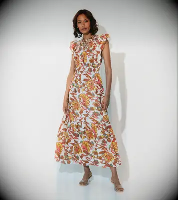 Orange floral maxi dress for grandmother of the groom