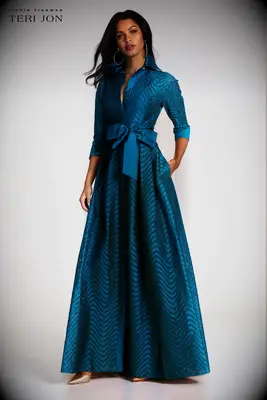 Blue Chevron Pattern Eyelet Gown for grandmother of the groom