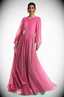 Fuchsia chiffon floor length gown for grandmother of the groom