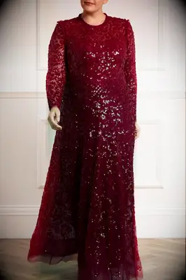 Red floral lace sequin gown for grandmother of the groom