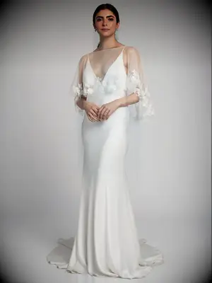 Jenny Yoo vintage-inspired lace wedding capelet with beaded floral appliqués