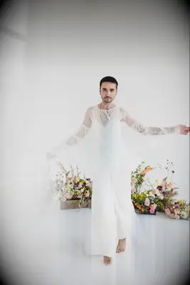 Sheer riffled wedding cape