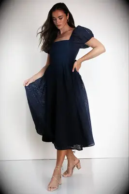 Balloon shoulder navy dress