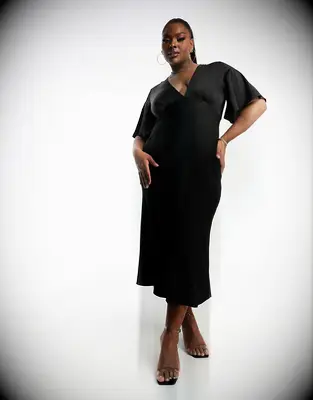 Black satin dress for wedding guest