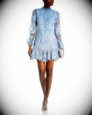 Lace long-sleeve blue dress