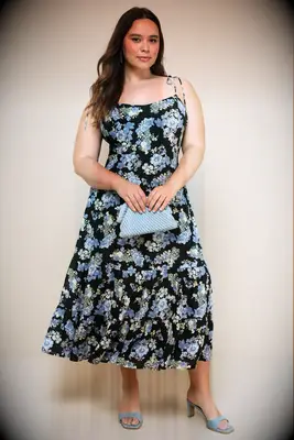 Black and blue floral dress