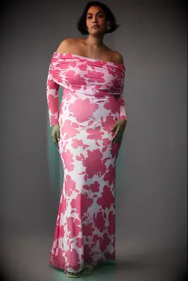 Off the shoulder long pink dress