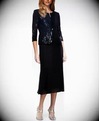 Sequin mother-of-the-groom midi dress with matching jacket from Alex Evenings