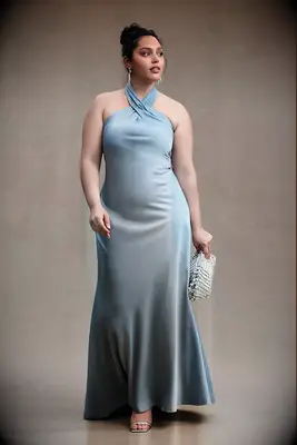 BHLDN blue halter neck mother of the groom dress