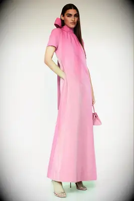 Pink high-neck mother-of-the-groom gown from Staud
