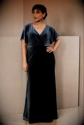 Jenny Yoo blue velvet mother of the groom dress