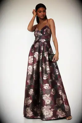 Burgundy floral mother-of-the-groom gown from Hutch