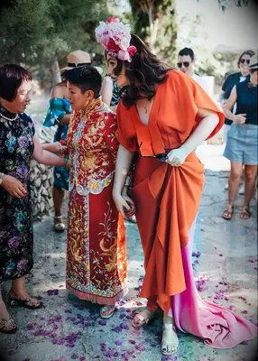 Couple wearing Chinese wedding attire