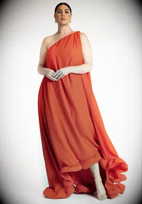 Orange off the shoulder dress