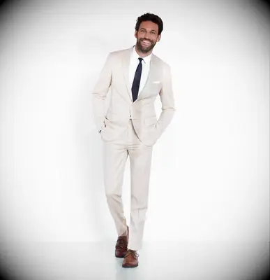 Rentable tan suit for beach wedding