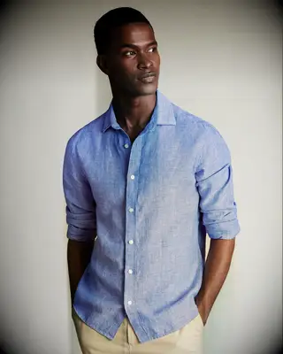 Man wearing blue button up shirt