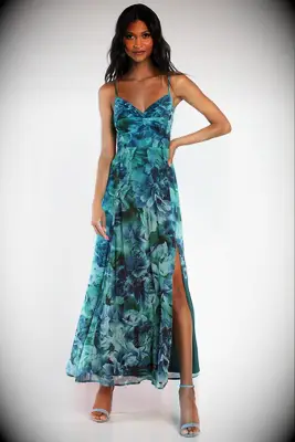 Teal green floral maxi dress
