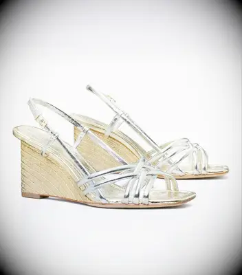 Tory Burch silver and gold wedding espadrille wedges