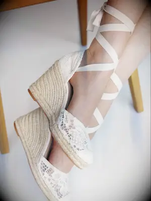 Lace espadrille wedding wedges from Reformation