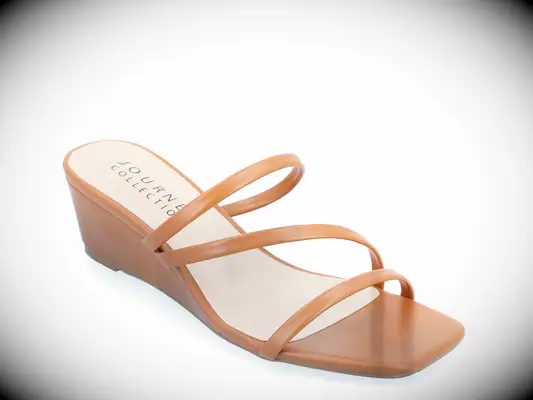 Low strappy nude wedge sandals