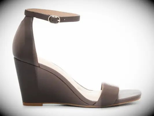Simple dark nude ankle-strap wedges