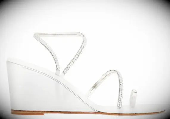 Silver mid-heel wedge with embellished straps