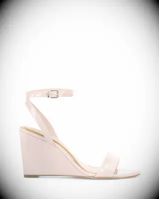 Nude patent ankle-strap wedding wedges