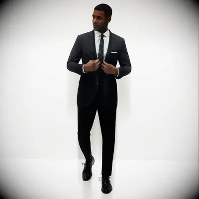 Black SuitShop suit for cocktail wedding 