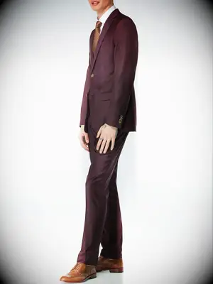 Burgundy Indochino suit for cocktail wedding