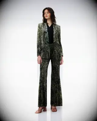 Dark green printed pantsuit for wedding guest