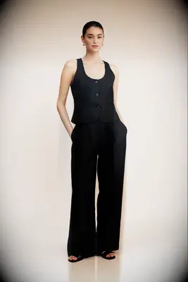 Black vest and wide-leg pant matching set for wedding guest