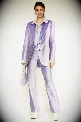 Purple velvet blazer and pant set for wedding guest outfit