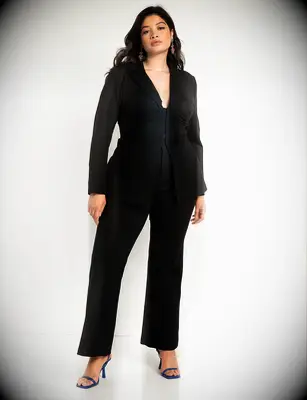 ELOQUII corset blazer and flare leg wedding guest pantsuit 